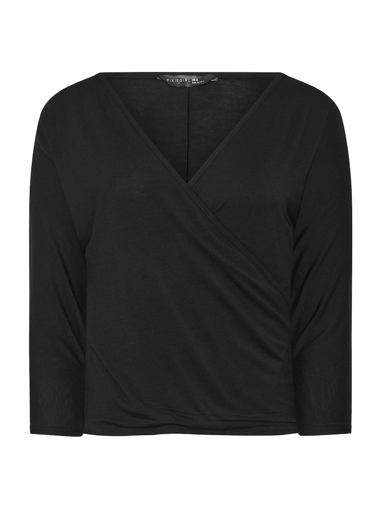 PixieGirl Petite Black 3/4 Sleeve Wrap Top - Image 5 of 5