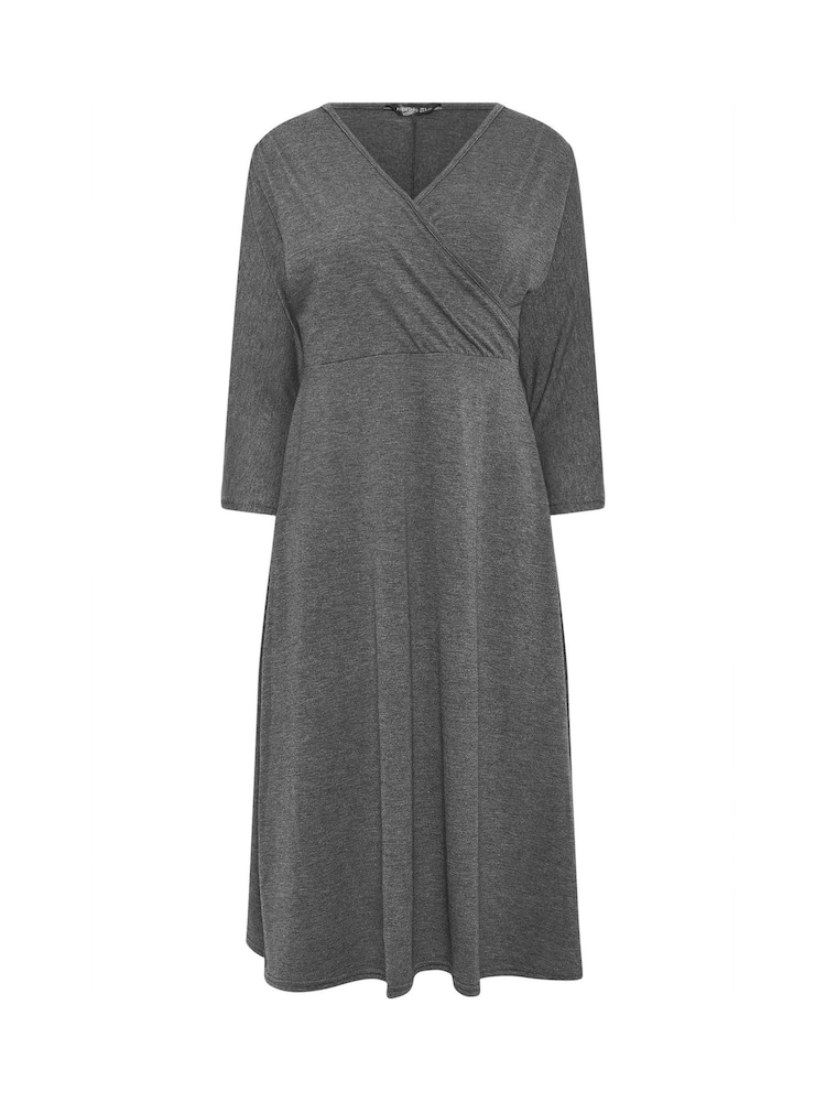 PixieGirl Petite Grey 3/4 Sleeve Wrap Midi Dress - Image 2 of 2