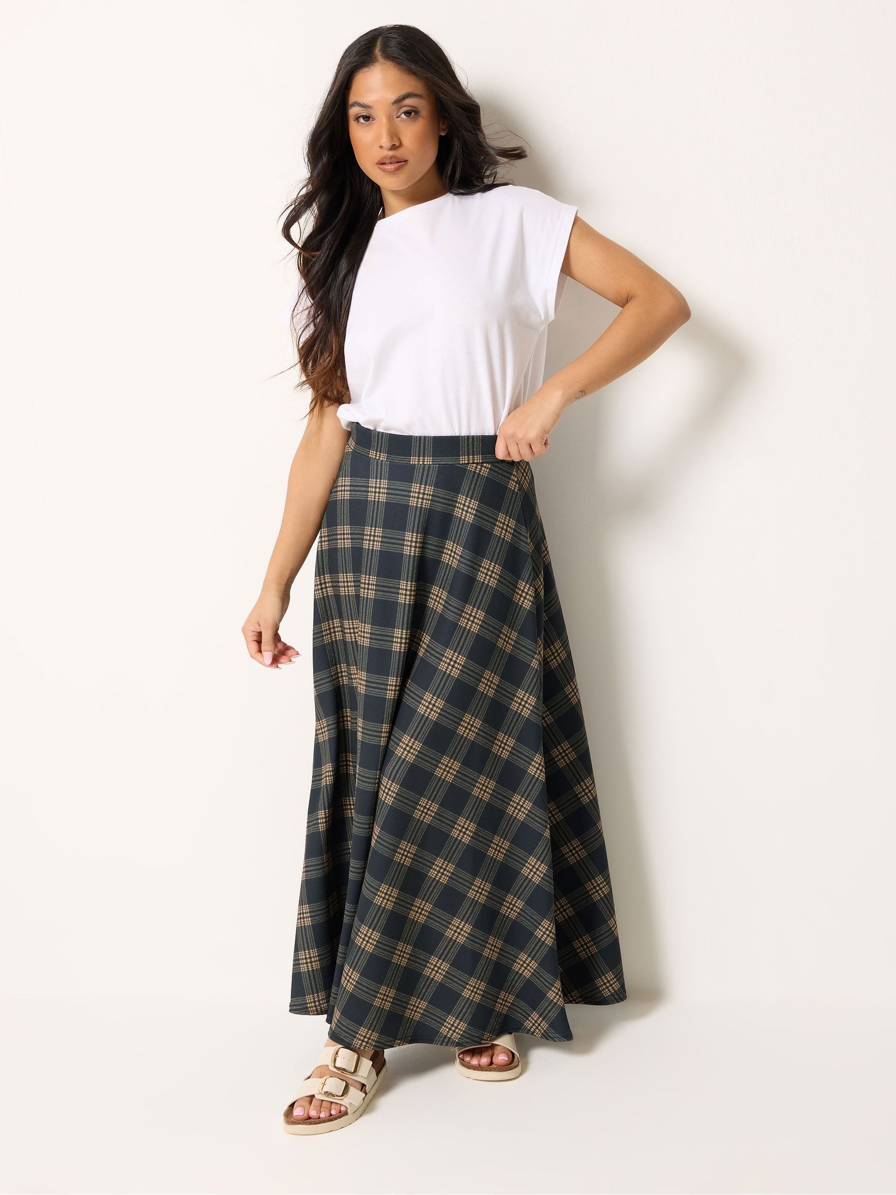 Pixiegirl Petite Women's Brown Pixiegirl Checked Maxi Skirt