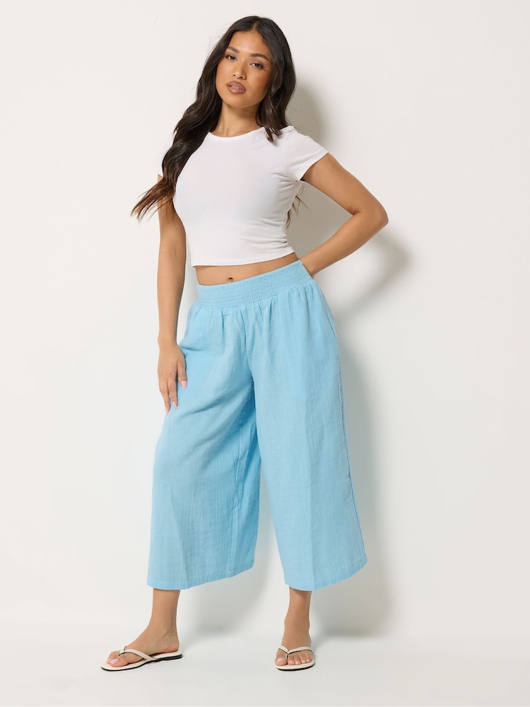 PixieGirl Blue Cheesecloth Wide Leg Cropped Culottes - Image 1 of 5 PixieGirl Blue Cheesecloth Wide Leg Cropped Culottes - Image 1 of 5