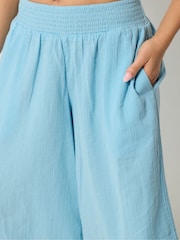 PixieGirl Blue Cheesecloth Wide Leg Cropped Culottes - Image 4 of 5