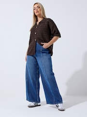 Yours Curve Brown Limited Crochet Shirt - Image 3 of 6