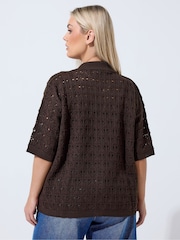 Yours Curve Brown Limited Crochet Shirt - Image 4 of 6