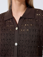 Yours Curve Brown Limited Crochet Shirt - Image 5 of 6