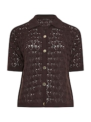 Yours Curve Brown Limited Crochet Shirt - Image 6 of 6