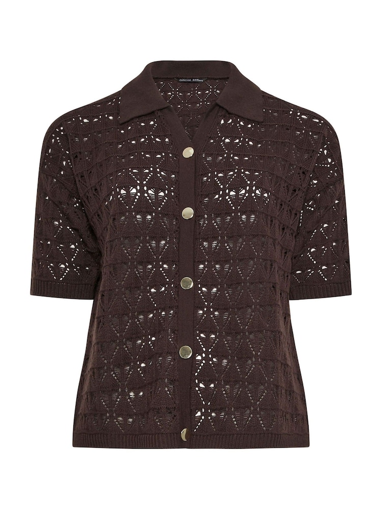Yours Curve Brown Limited Crochet Shirt - Image 6 of 6
