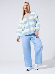 Yours Curve Blue Limited Striped Balloon Cardigan - Image 2 of 5
