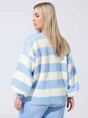 Yours Curve Blue Limited Striped Balloon Cardigan - Image 3 of 5