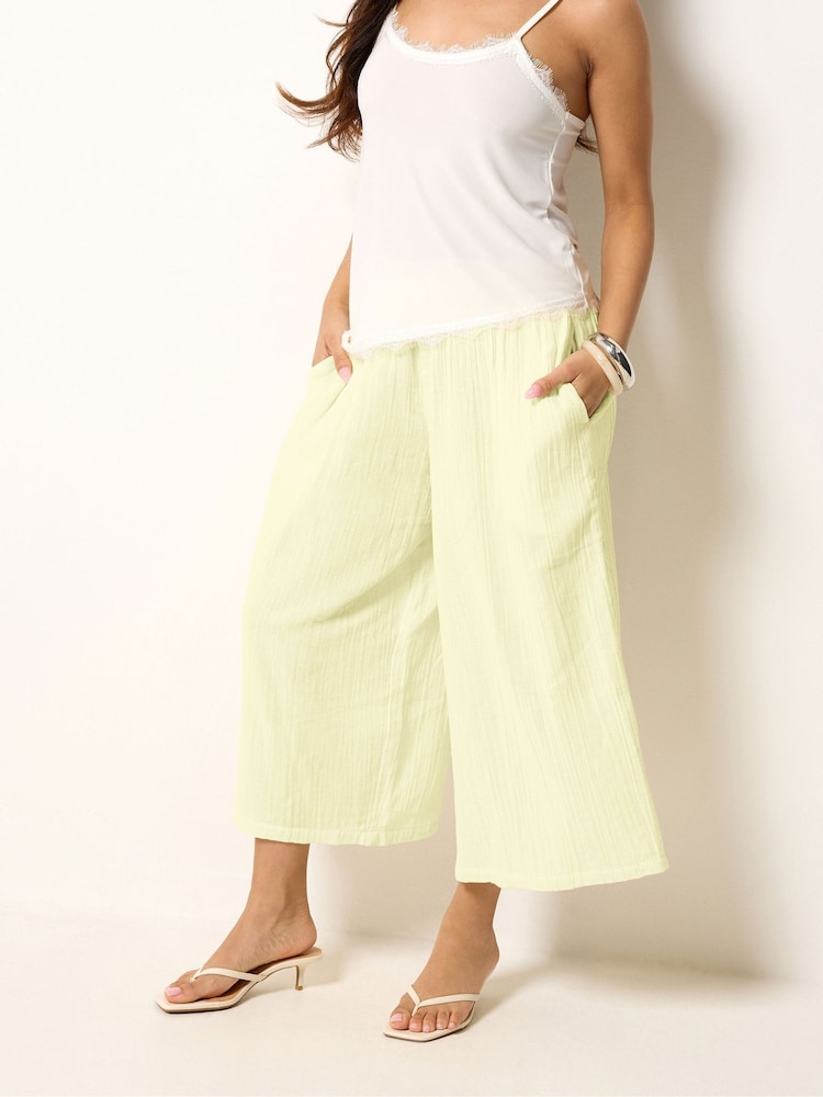 PixieGirl Yellow Cheesecloth Wide Leg Cropped Culottes - Image 1 of 5 PixieGirl Yellow Cheesecloth Wide Leg Cropped Culottes - Image 1 of 5