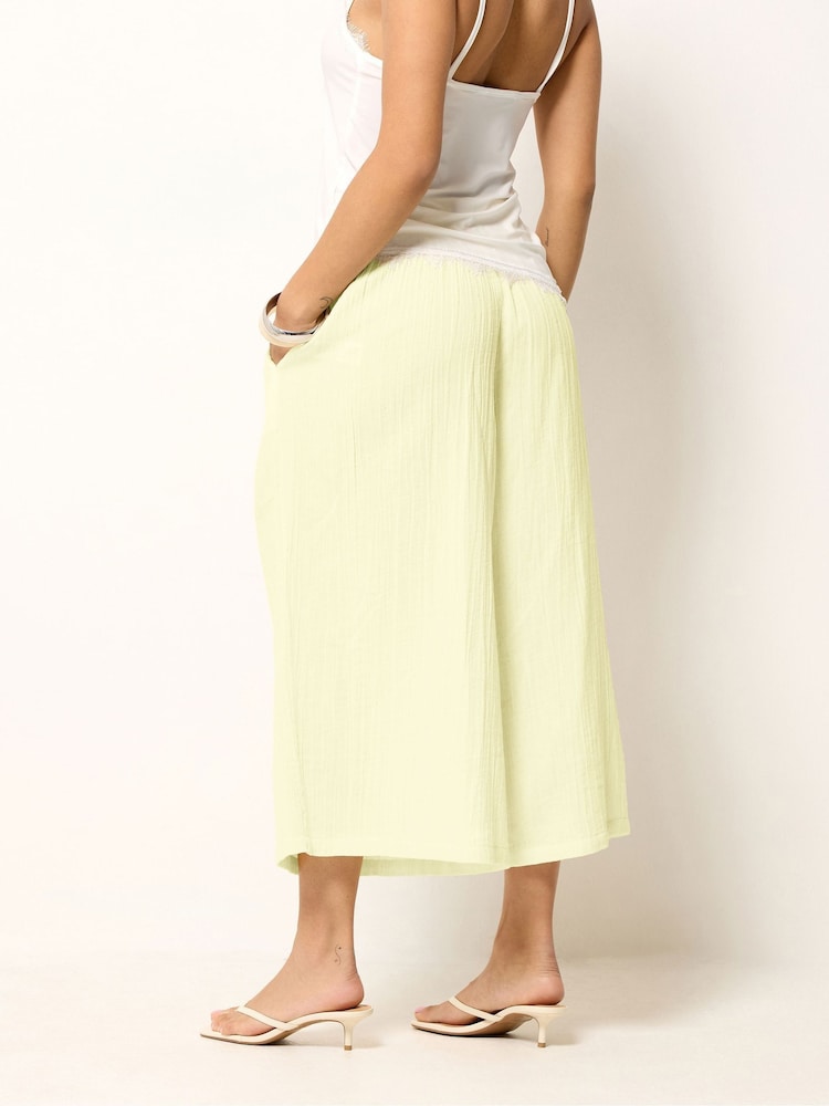 PixieGirl Yellow Cheesecloth Wide Leg Cropped Culottes - Image 2 of 5 PixieGirl Yellow Cheesecloth Wide Leg Cropped Culottes - Image 2 of 5