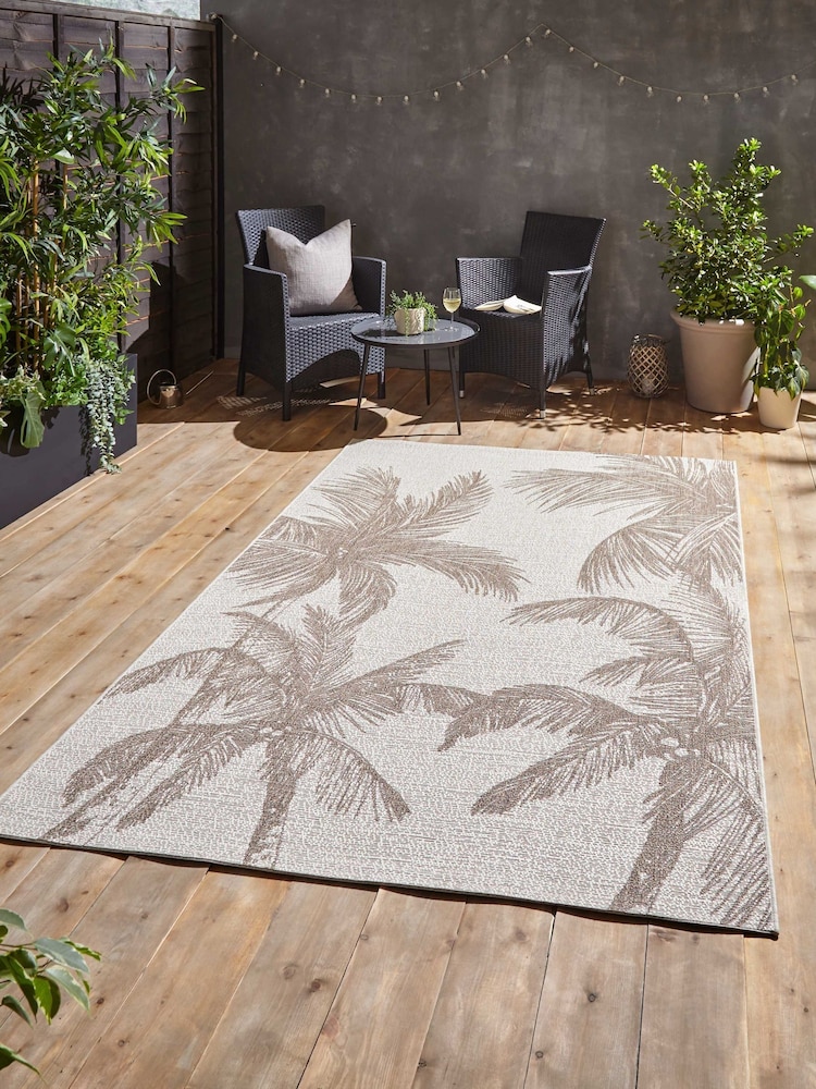 Think Rugs Beige Miami A444 Botanical Outdoor Rug - Image 1 of 6