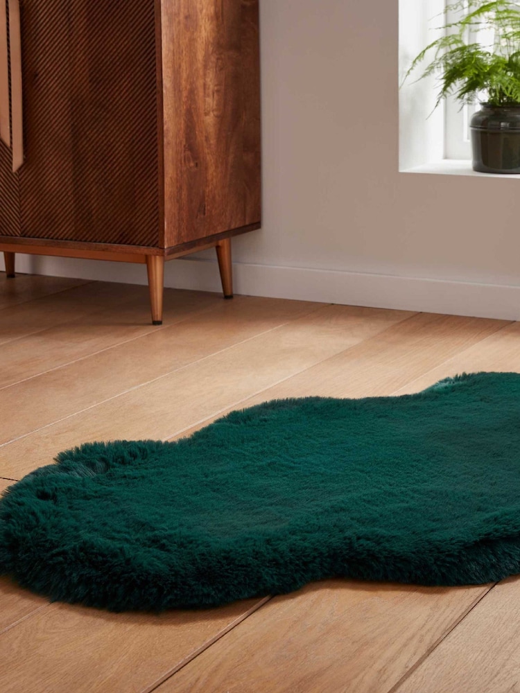 Think Rugs Jewel Green Super Teddy Single Sheepskin Plain Shaggy Rug - Image 2 of 6