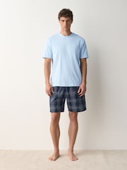 Blue Woven Short Sleeve Pyjamas Set - Image 1 of 6