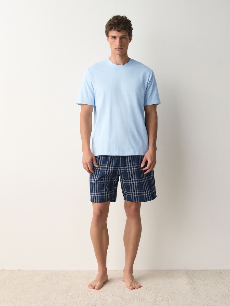 Blue Woven Short Sleeve Pyjamas Set - Image 1 of 6