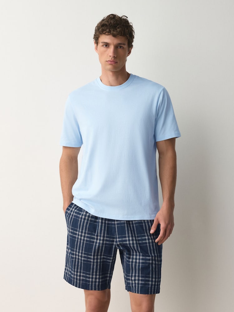 Blue Woven Short Sleeve Pyjamas Set - Image 2 of 6