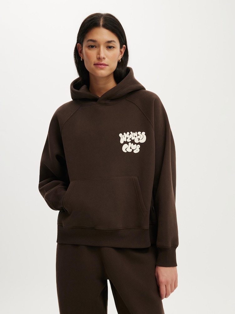 Cotton On Brown Plush Premium Graphic Raglan Hoodie - Image 1 of 5