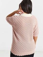 Simply Be Frill Hem Crochet Polo Top - תמונה 2 מתוך 4