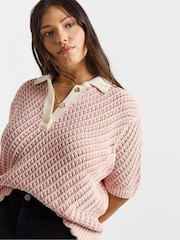 Simply Be Frill Hem Crochet Polo Top - תמונה 3 מתוך 4