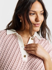 Simply Be Frill Hem Crochet Polo Top - תמונה 4 מתוך 4