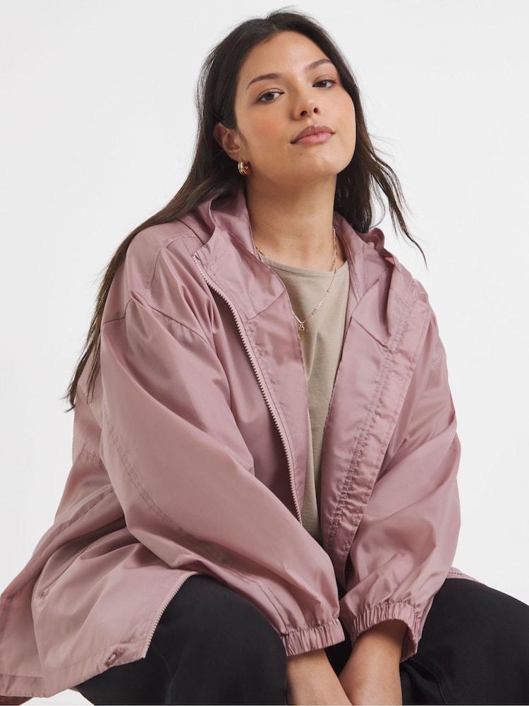 Simply Be Pink Full Zip Rain Mac Coat - Image 1 of 4