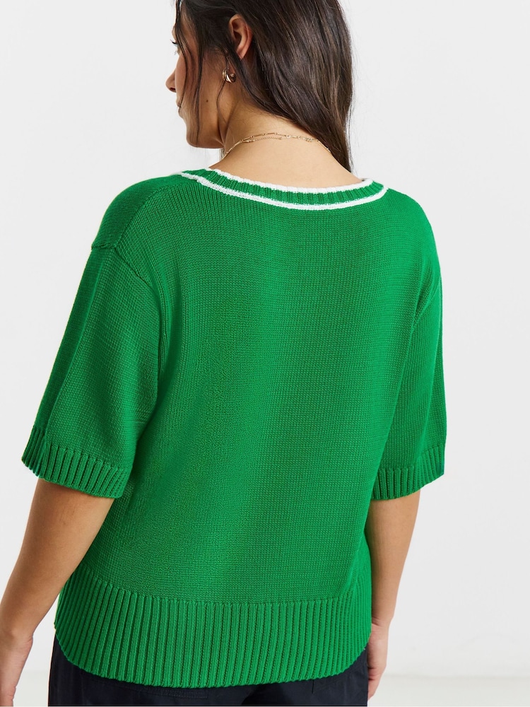 Simply Be Short Sleeve Cardigan with Contrast Trim - Imaginea 2 din 4