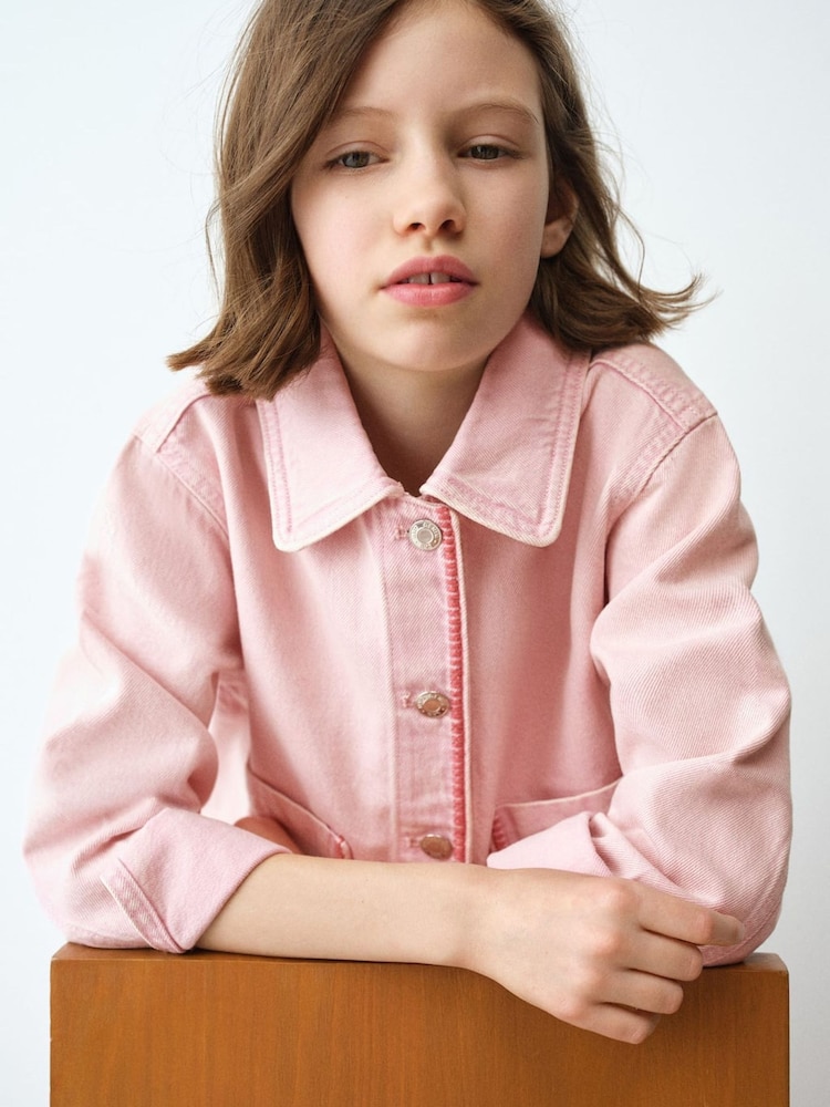 Mango Pink Stitch Detail Denim Jacket - Image 2 of 5