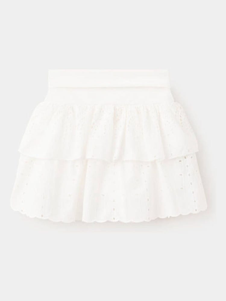 Mango White Broderie Ruffle Mini Skirt - Image 1 of 4