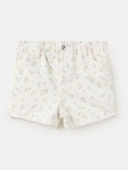 Mango Cream Elasticated Waist Denim Shorts - Image 1 of 4