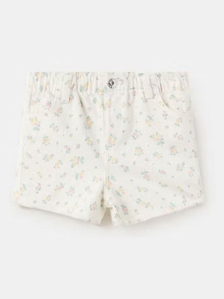 Mango Cream Elasticated Waist Denim Shorts - Image 1 of 4