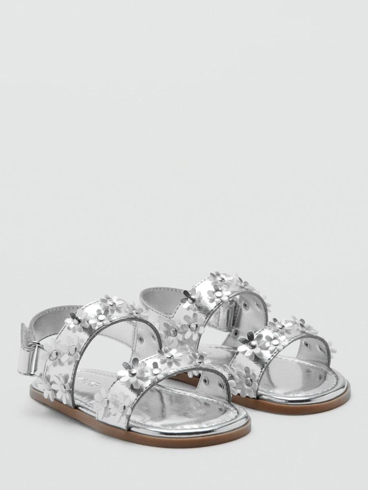 Mango Silver Flower Detail Sandals - Image 2 of 3