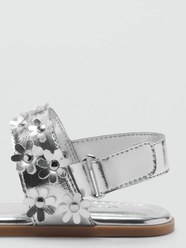 Mango Silver Flower Detail Sandals - Image 3 of 3