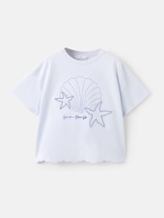 Mango Blue Scalloped Hem Seashell Embroidered T-Shirt - Image 1 of 3
