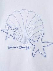 Mango Blue Scalloped Hem Seashell Embroidered T-Shirt - Image 3 of 3