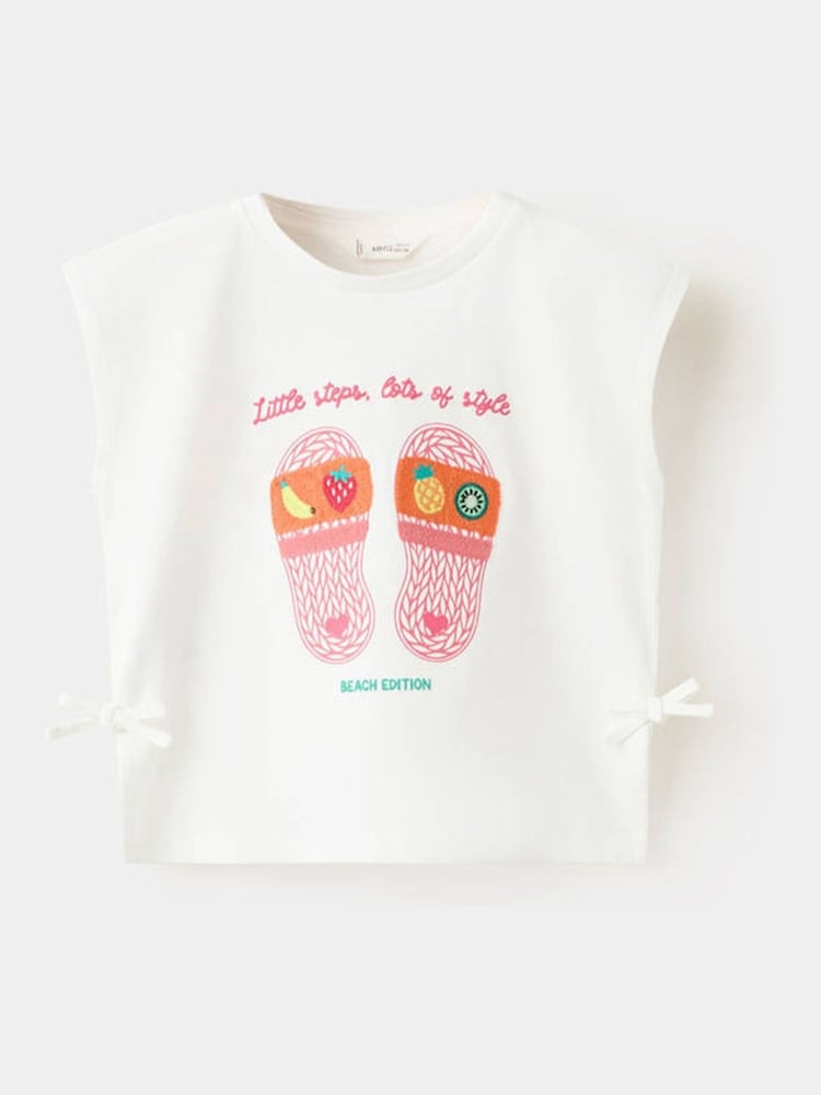 Mango White Tie-Front Embroidered T-Shirt - Image 1 of 4