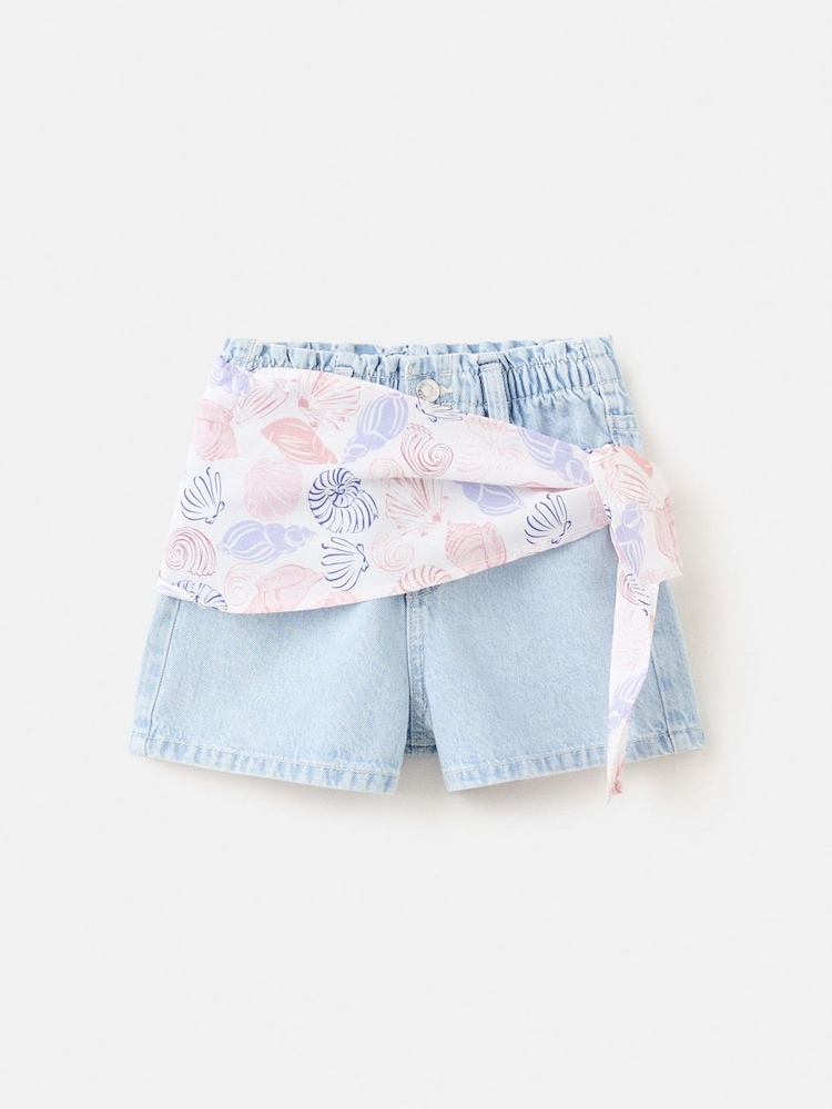 Mango Blue Scarf Detail Denim Shorts - Image 1 of 3