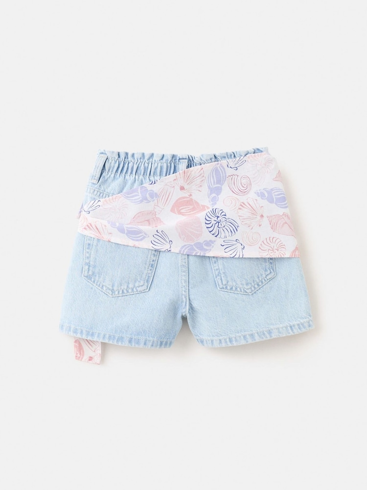 Mango Blue Scarf Detail Denim Shorts - Image 2 of 3