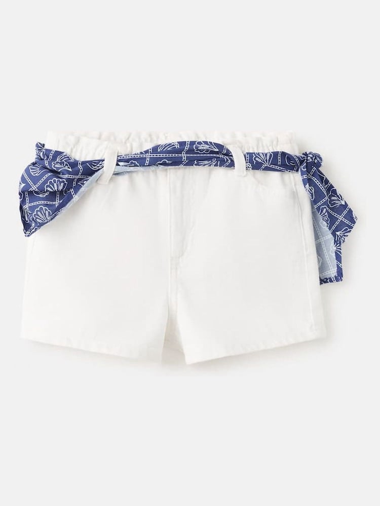 Mango White Scarf Detail Denim Shorts - Image 1 of 3