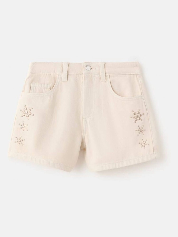 Mango Nude Studded Detail Denim Shorts - Image 1 of 3