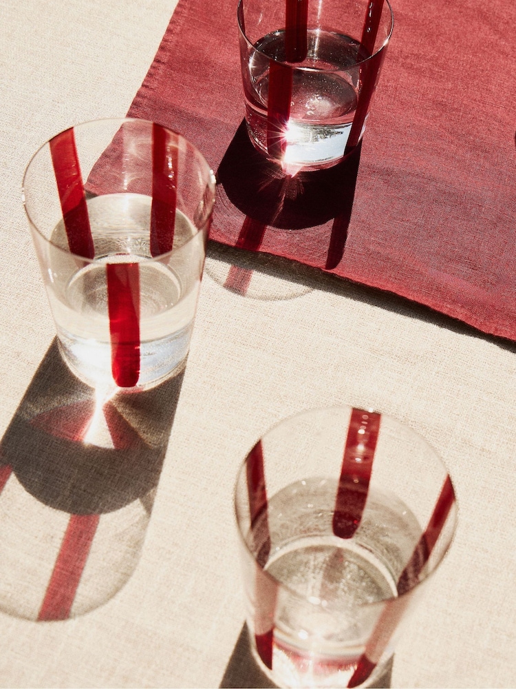 The Conran Shop Set of 4 Burgundy Nova Stripe 500ml Tumblers - Image 1 of 7 The Conran Shop Set of 4 Burgundy Nova Stripe 500ml Tumblers - Image 1 of 7