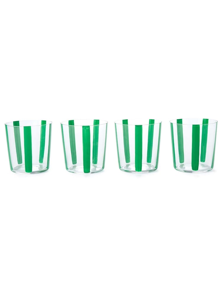 The Conran Shop Set of 4 Green Nova Stripe Tumblers 360ml - Image 1 of 6 The Conran Shop Set of 4 Green Nova Stripe Tumblers 360ml - Image 1 of 6