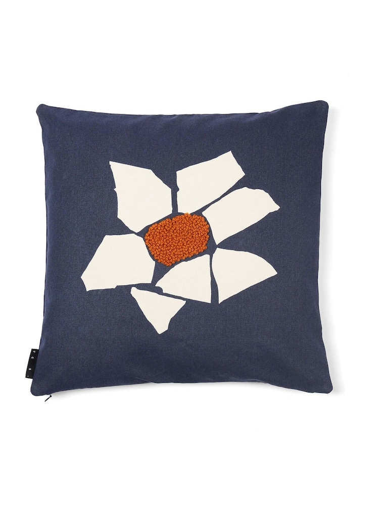 The Conran Shop Navy Blue Pieces Mosaic Flower Cushion 50x50cm - Image 1 of 3