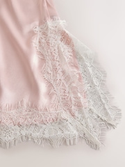 Pink/Cream Side Split Satin Lace Trim Cami Top - Image 7 of 8