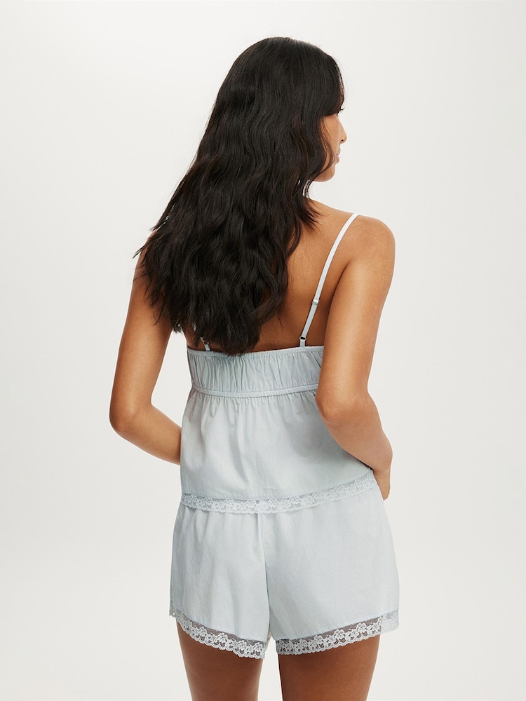 Cotton On Blue Cotton Soft Lace Trim Shorts & Keyhole Cami Set - Image 2 of 4