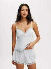 Cotton On Blue Cotton Soft Lace Trim Shorts & Keyhole Cami Set - Image 4 of 4