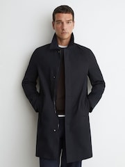Reiss Navy Lawlen Technical Long Zip-Through Jacket - Image 1 of 6