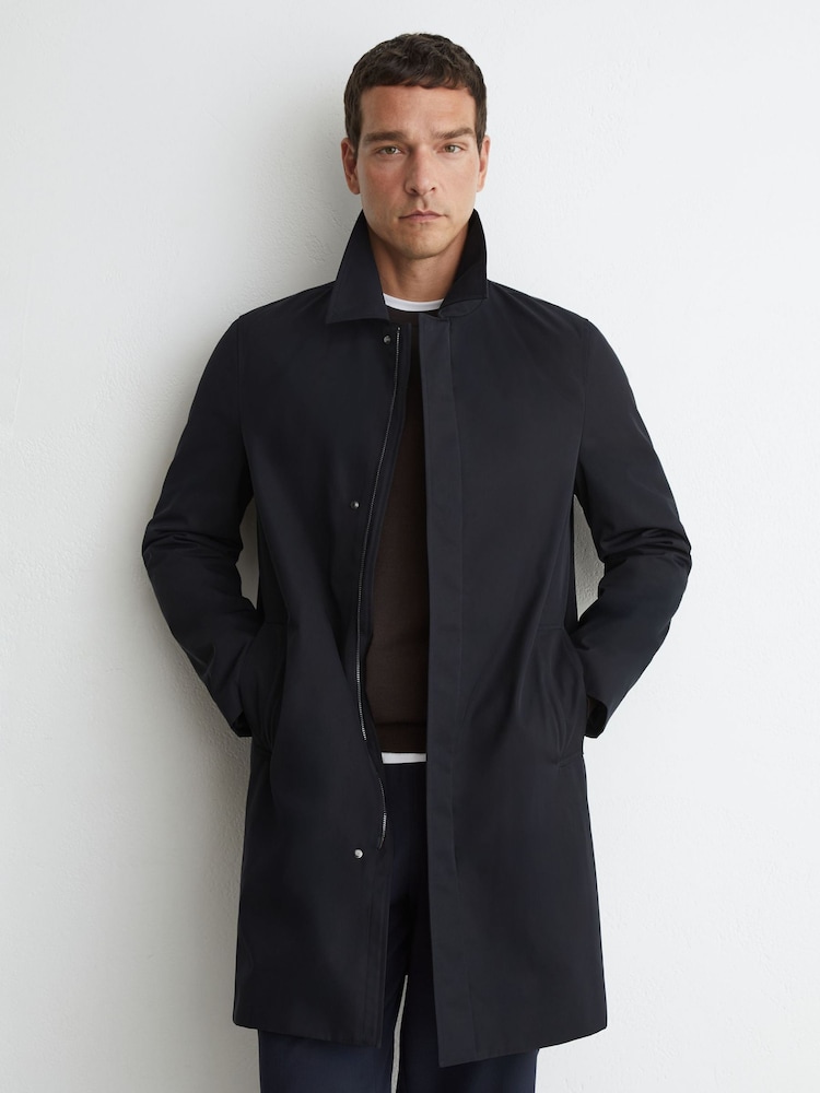 Reiss Navy Lawlen Technical Long Zip-Through Jacket - Image 1 of 6 Reiss Navy Lawlen Technical Long Zip-Through Jacket - Image 1 of 6