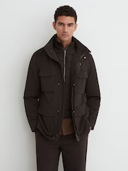 Մուգ շագանակագույն - Reiss Glick Four-Pocket Hooded Jacket with Removable Gilet - Պատկեր 1 6-ից