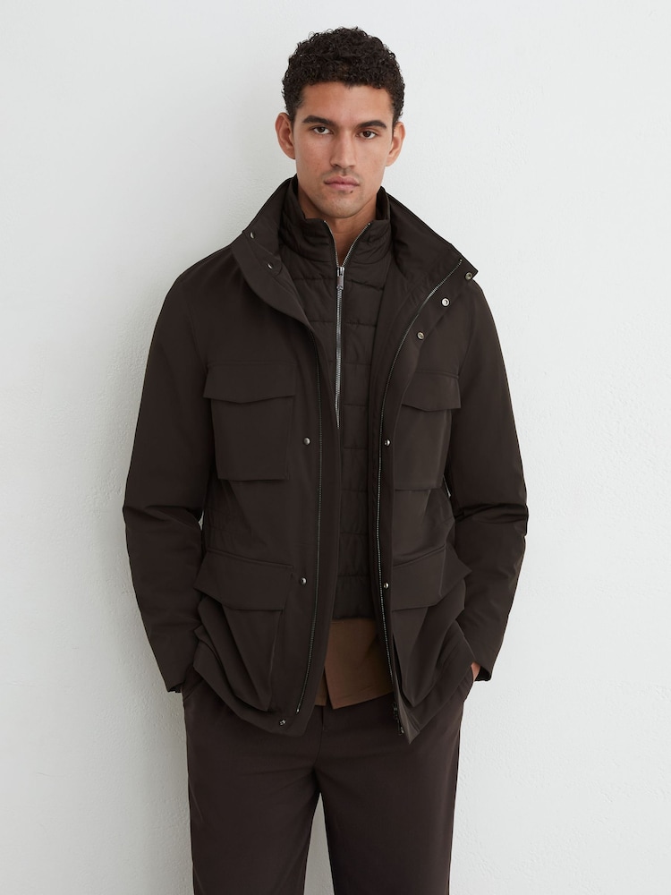 Մուգ շագանակագույն - Reiss Glick Four-Pocket Hooded Jacket with Removable Gilet - Պատկեր 1 6-ից