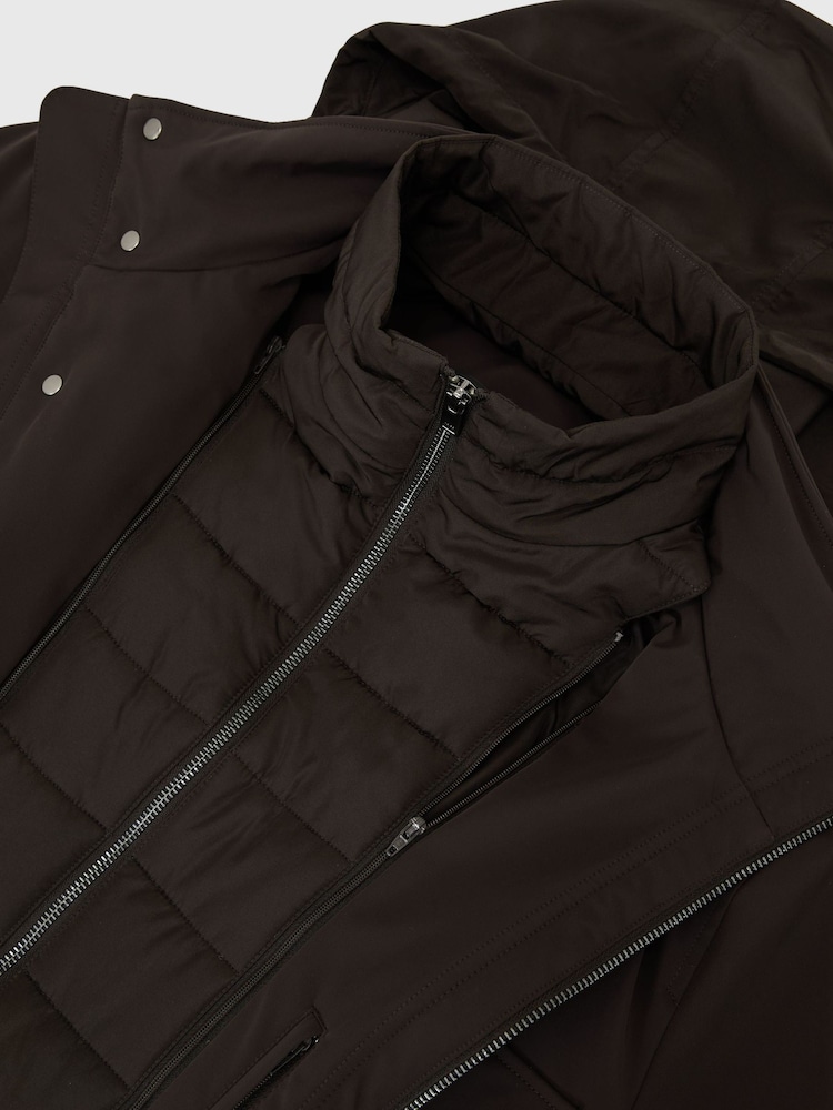 Մուգ շագանակագույն - Reiss Glick Four-Pocket Hooded Jacket with Removable Gilet - Պատկեր 6 6-ից
