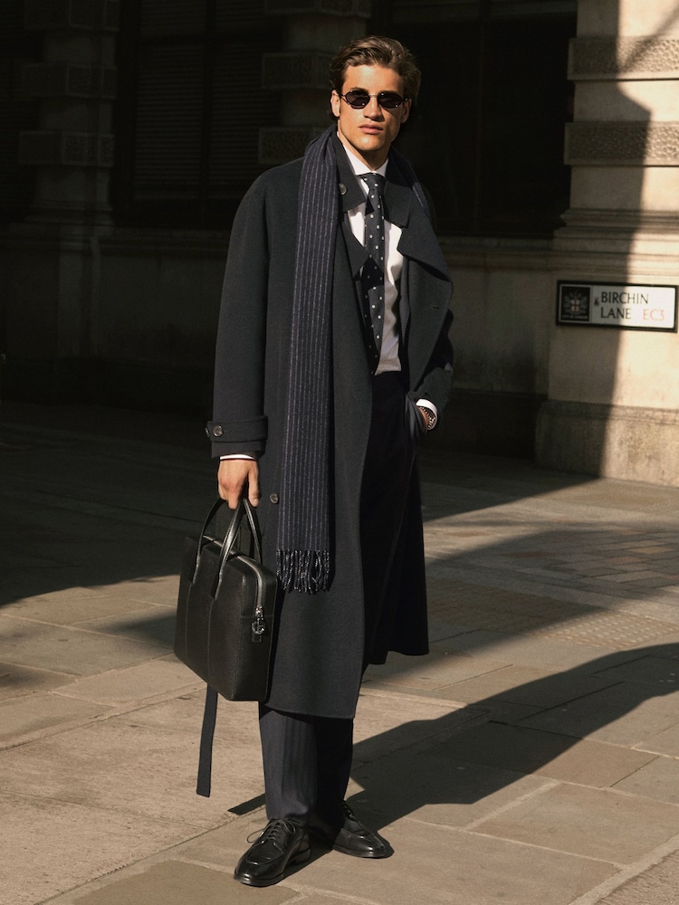 Reiss Navy Selation Wool-Blend Blindseam Belted Overcoat - Image 1 of 10 Reiss Navy Selation Wool-Blend Blindseam Belted Overcoat - Image 1 of 10
